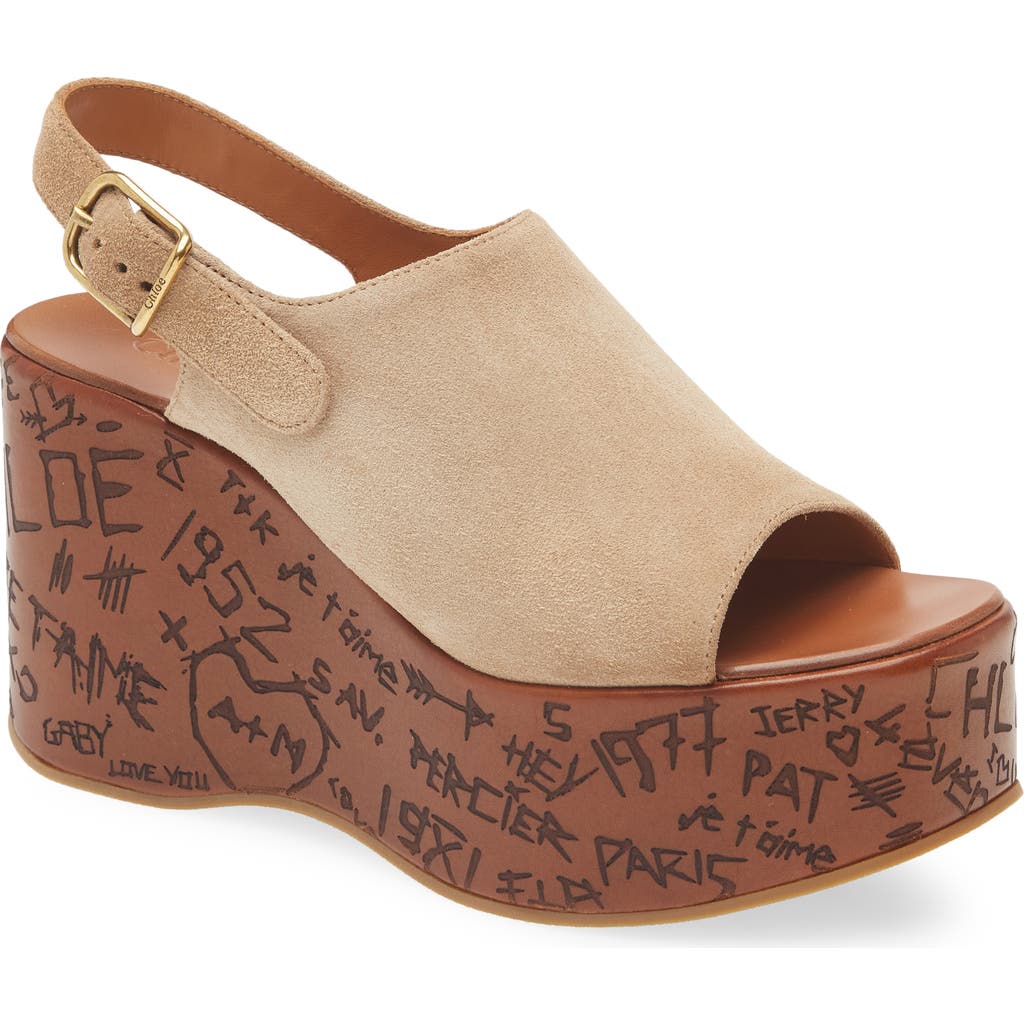 Chloé Maxime Platform Wedge Suede Sandals In Brown