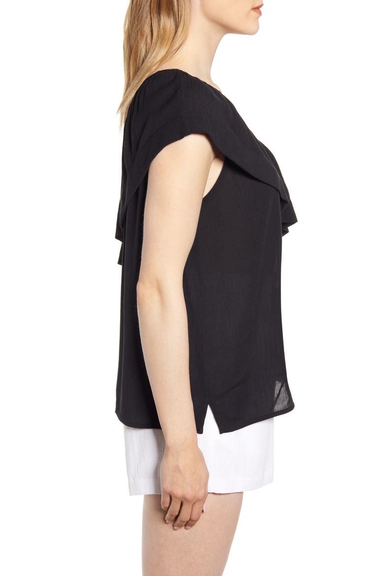 Gibson x Hi Sugarplum! Ibiza One-Shoulder Ruffle Top, Alternate, color, BLACK