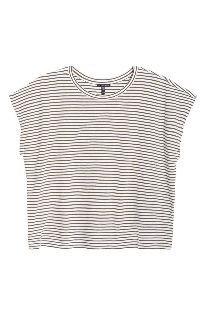 Eileen Fisher Stripe Crewneck Organic Cotton Top, Alternate, color, Olive