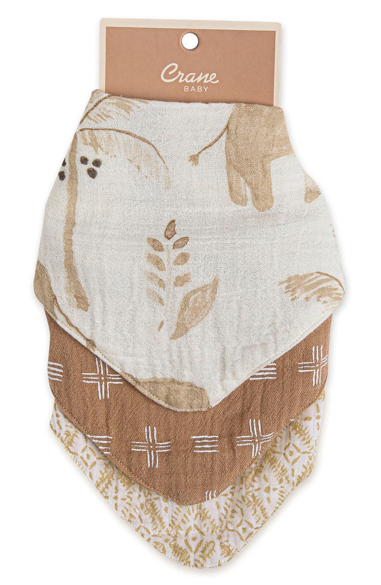 CRANE BABY 3-Pack Cotton Muslin Bandana Baby Bibs, Alternate, color, Beige Multi