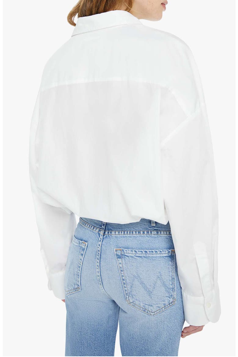 The Scrunchie Frenchie Bubble Hem Cotton Button-Up Shirt, Alternate, color, WHITE