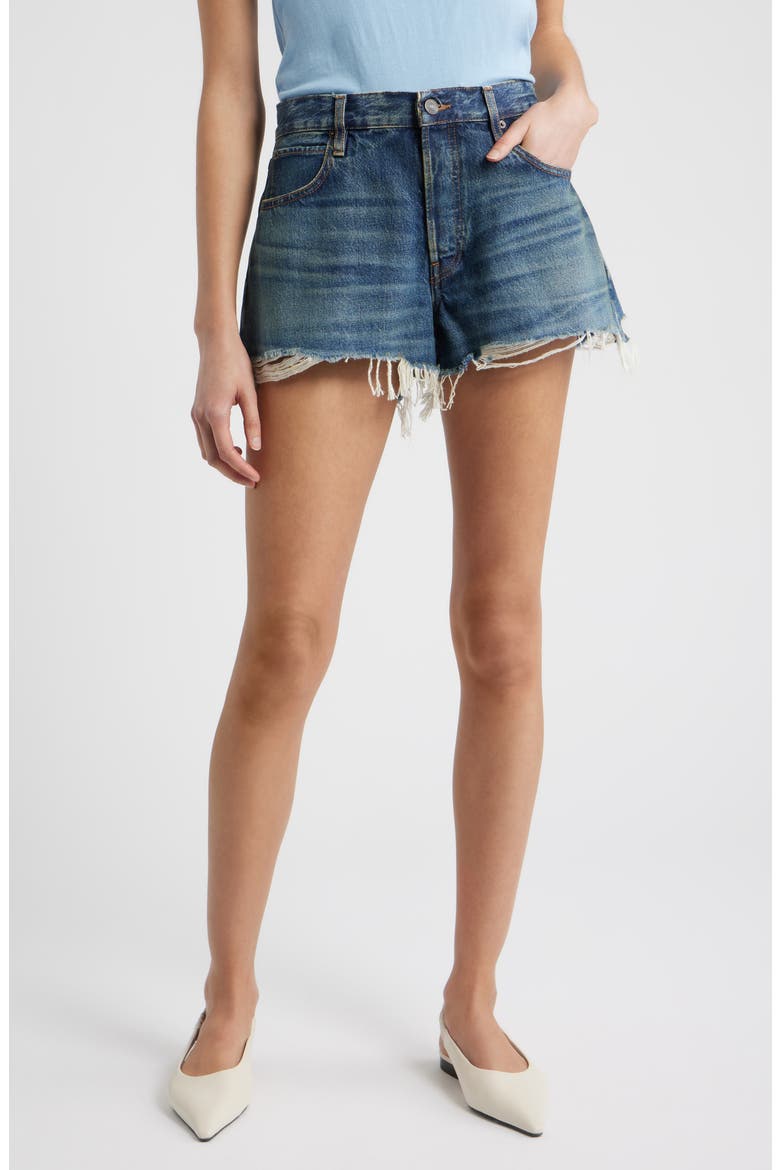 The Hang Frayed Hem Denim Shorts, Main, color, VIDA