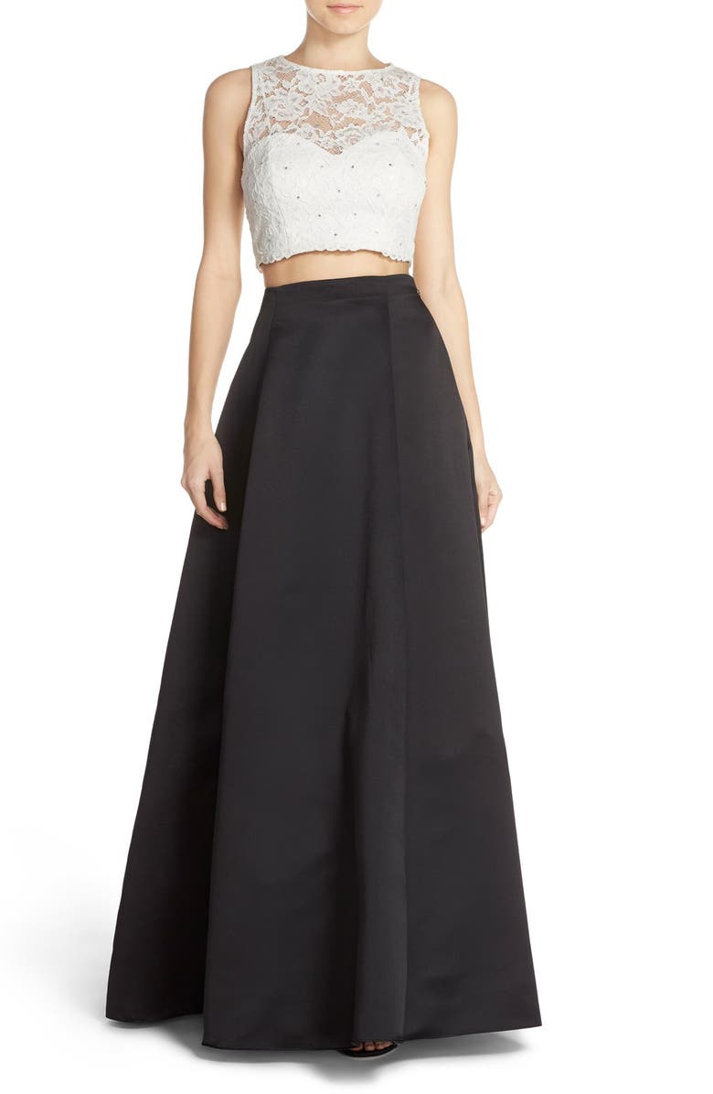 Xscape Evenings Xscape Lace Top & Satin Two-Piece Ballgown, Main, color, 