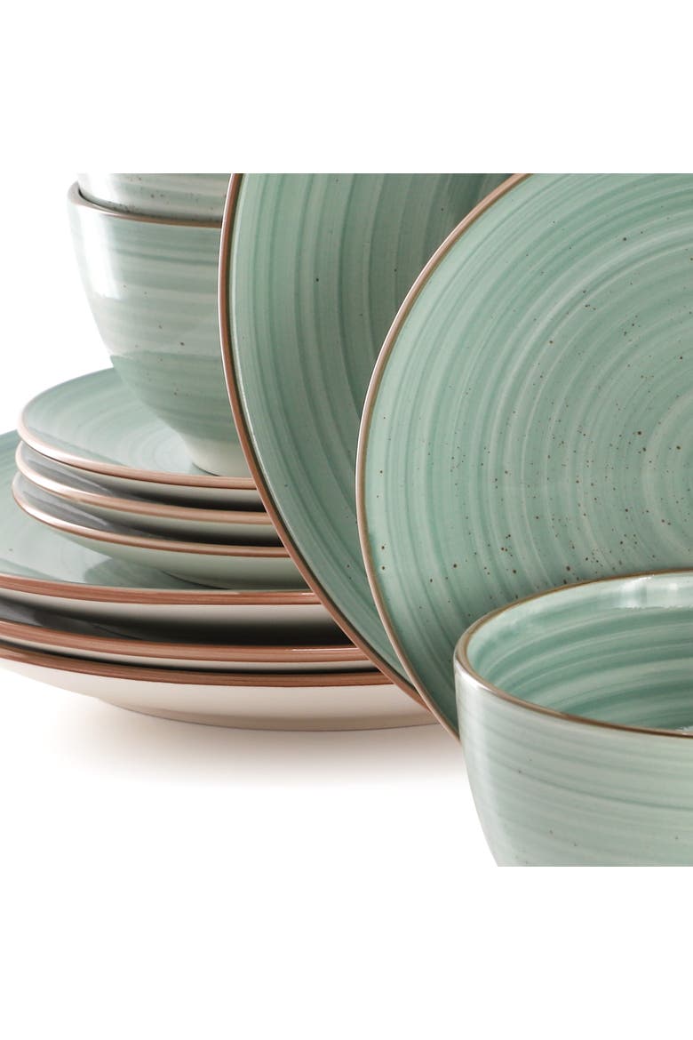 Stonebury 12 Piece Stoneware Dinnerware Set, Alternate, color, Green