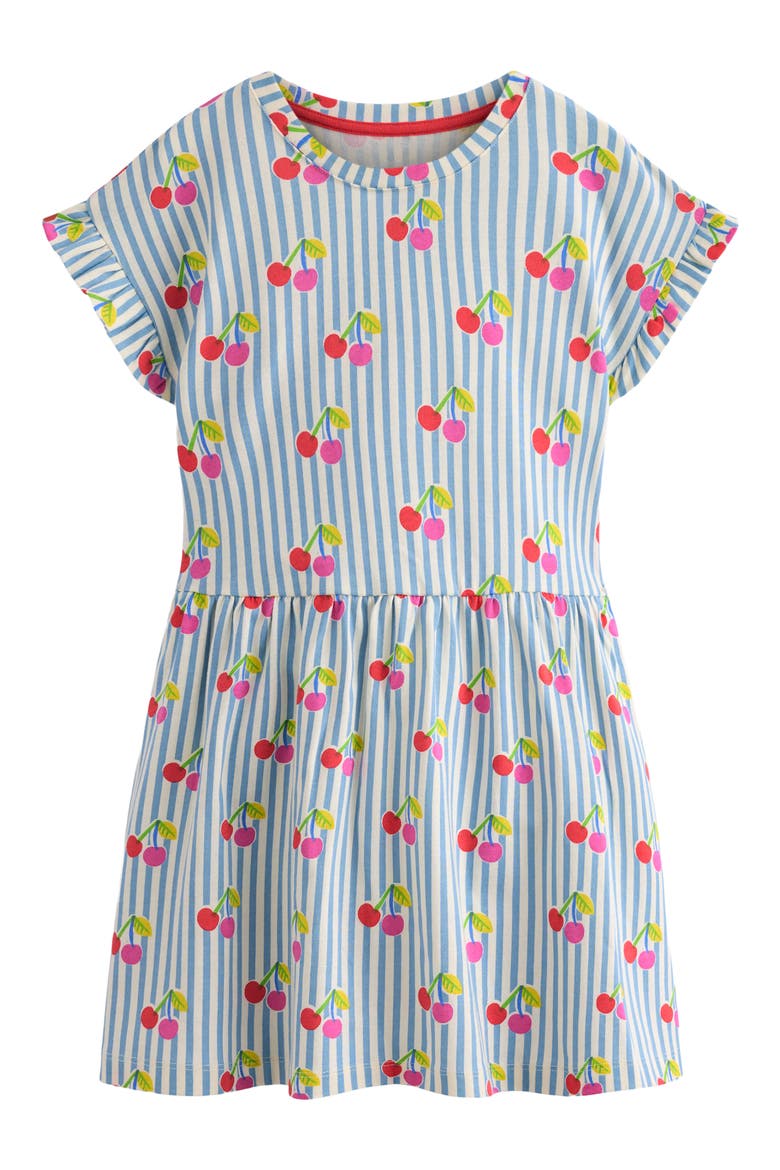 Kids' Stripe & Cherry Cotton Jersey Dress, Main, color, BLUE CHERRY STRIPE