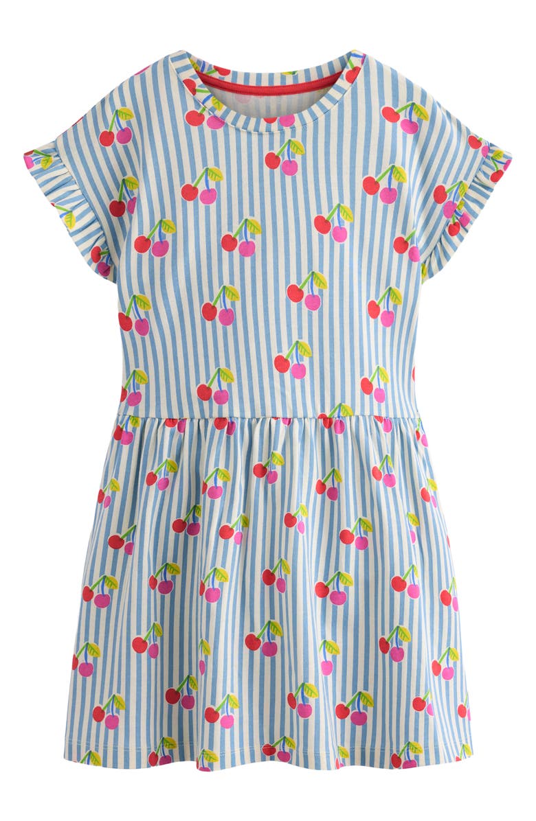 Mini Boden Kids' Stripe & Cherry Cotton Jersey Dress, Main, color, Blue Cherry Stripe