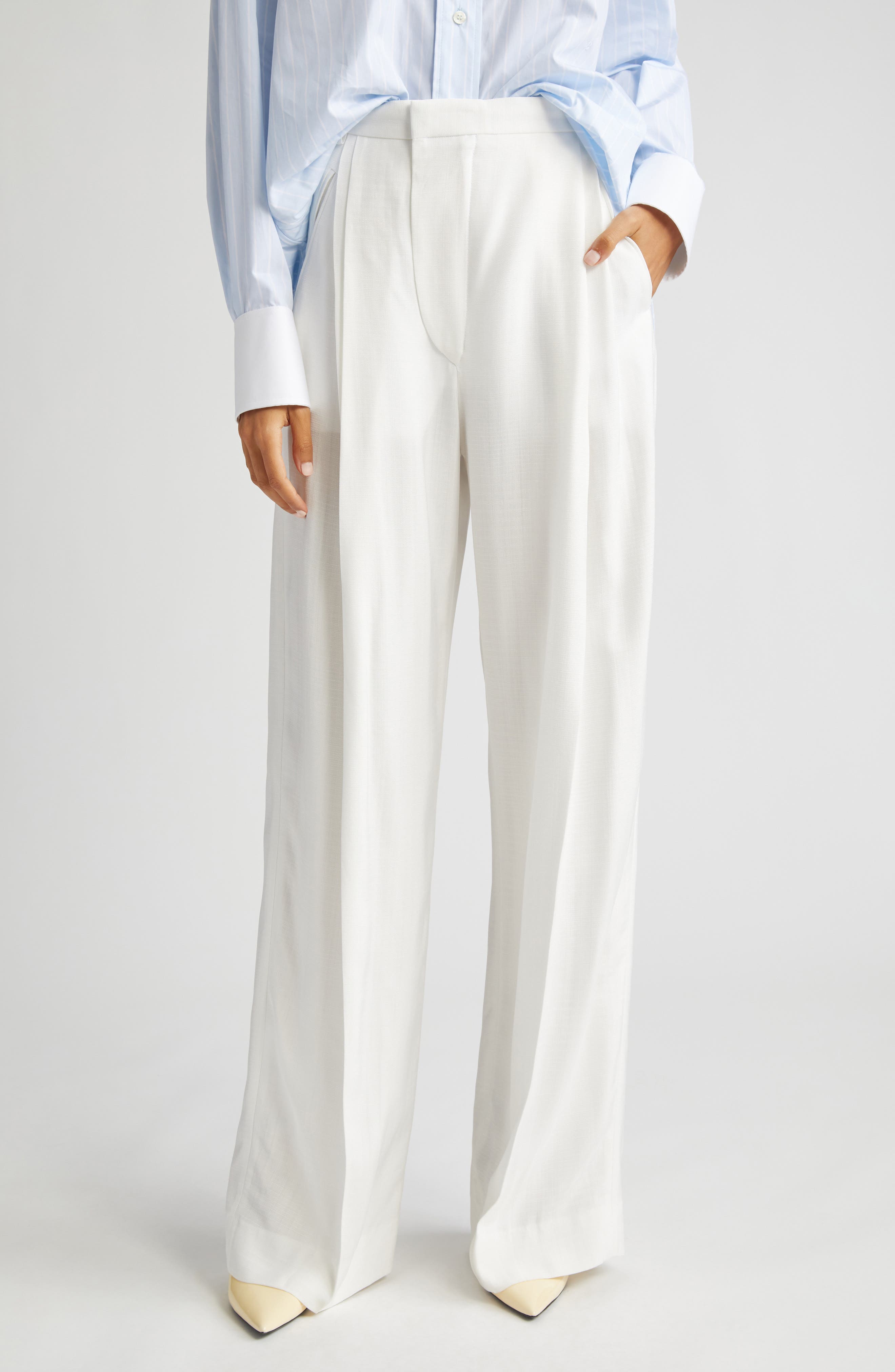 Victoria Beckham High Waist Pleated Wide Leg Trousers (Women ...