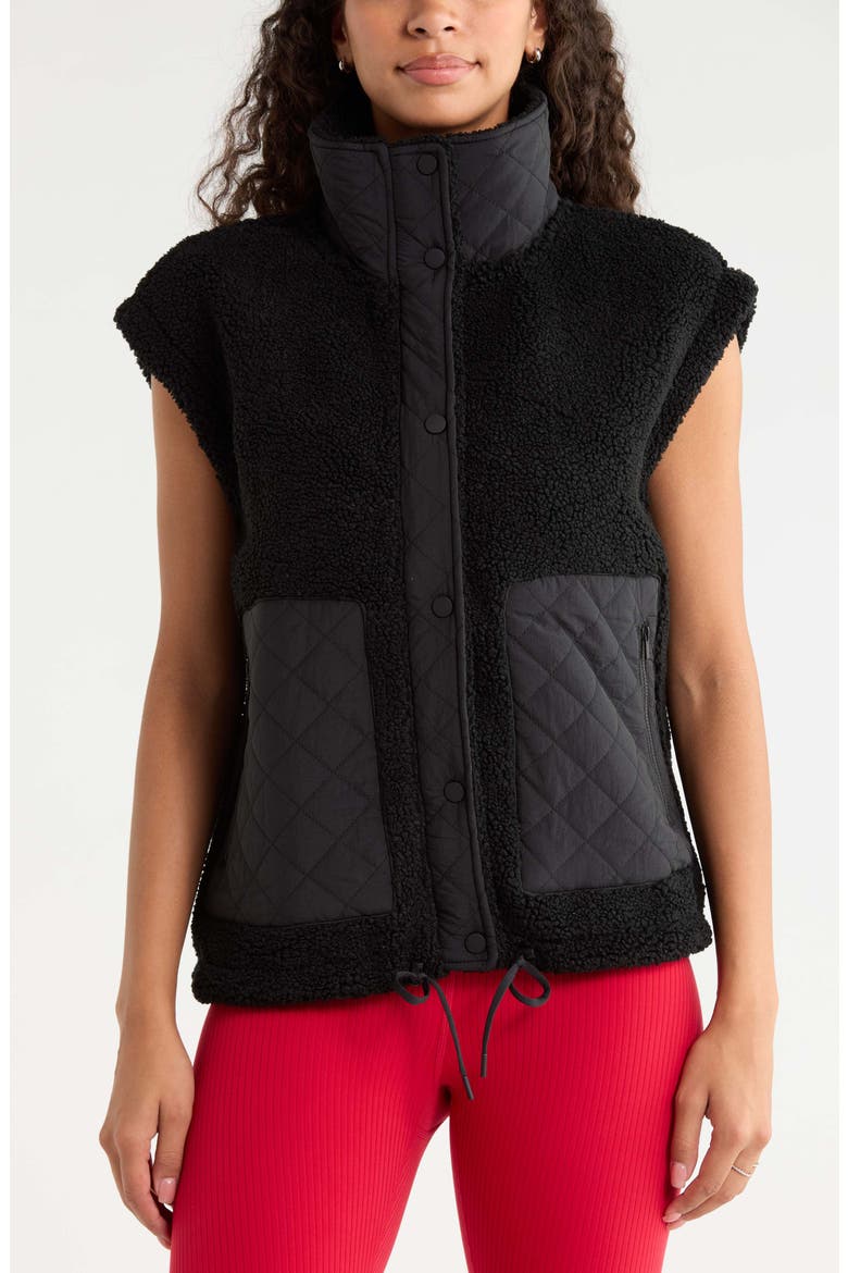 Oversize Faux Shearling Vest, Alternate, color, BLACK