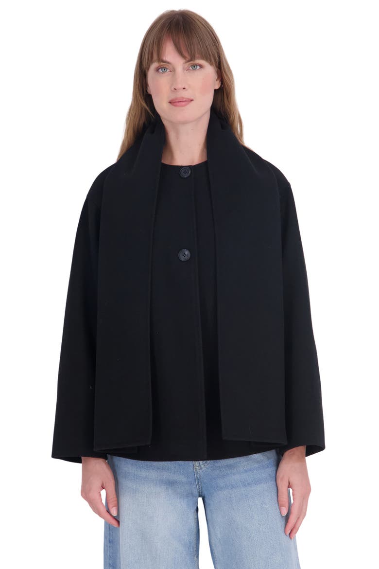 Coat with Detachable Scarf, Alternate, color, BLACK