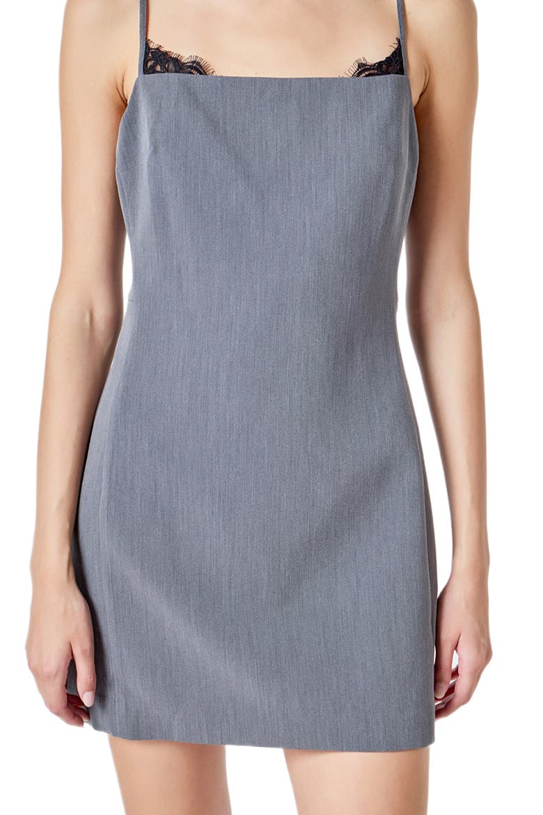 Lace Trim Sleeveless Minidress, Alternate, color, HEATHER GREY