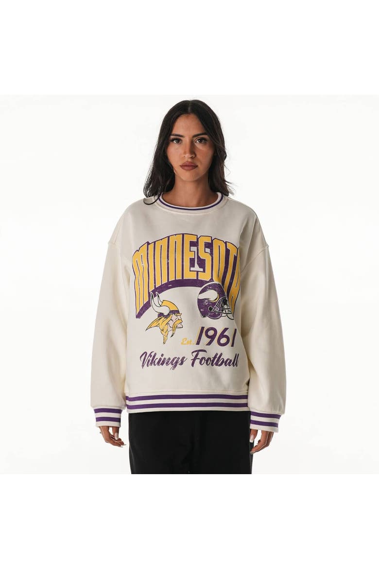 Women's The Wild Collective Cream Minnesota Vikings Oversized Vintage French Terry Sweatshirt, Main, color, Cream