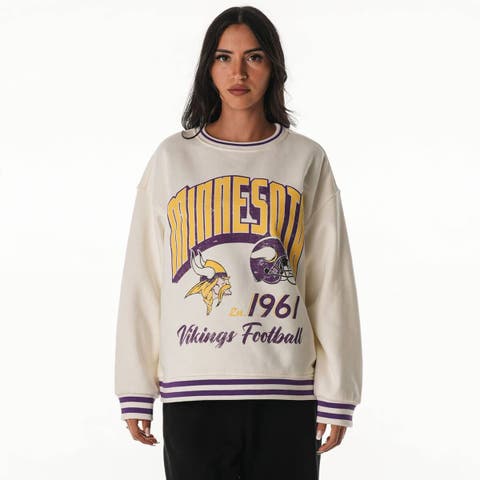 Women's The Wild Collective Cream Minnesota Vikings Oversized Vintage French Terry Sweatshirt