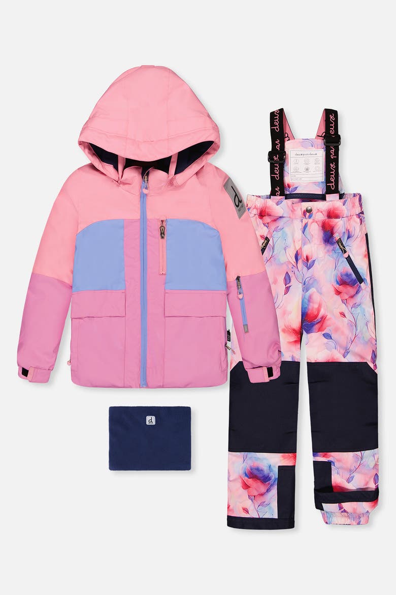 Play Colorblock Jacket & Floral Pants Two Piece Snowsuit, Main, color, Pink Watercolor Floral Print