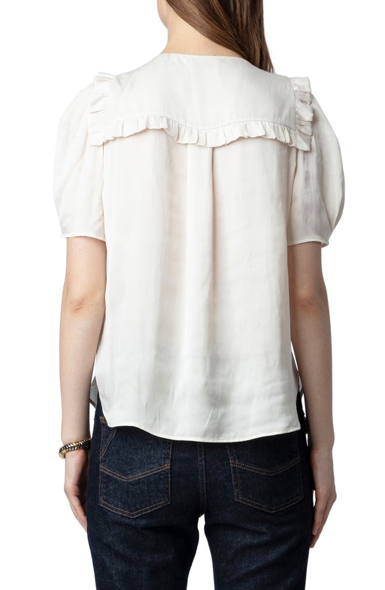 Zadig & Voltaire Twisty Satin Ruffle Top, Alternate, color, 