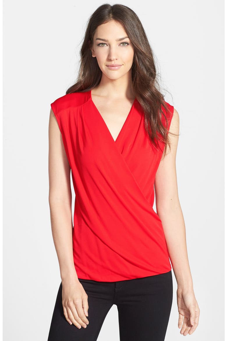 Sleeveless Crepe Wrap Front Top, Main, color, RED SCARLET