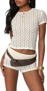 EDIKTED Rye Stretch Lace Sheer T-Shirt