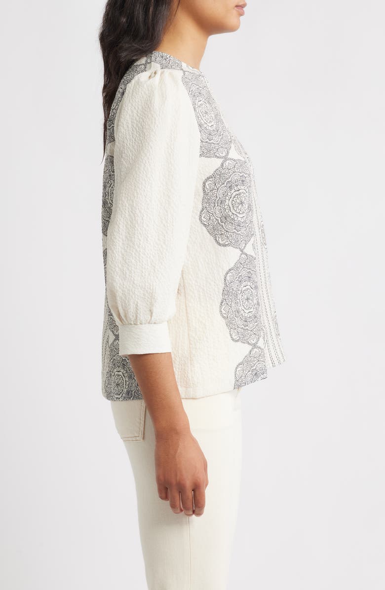 Bobeau Border Print Top, Alternate, color, Antq White Medal Brdr