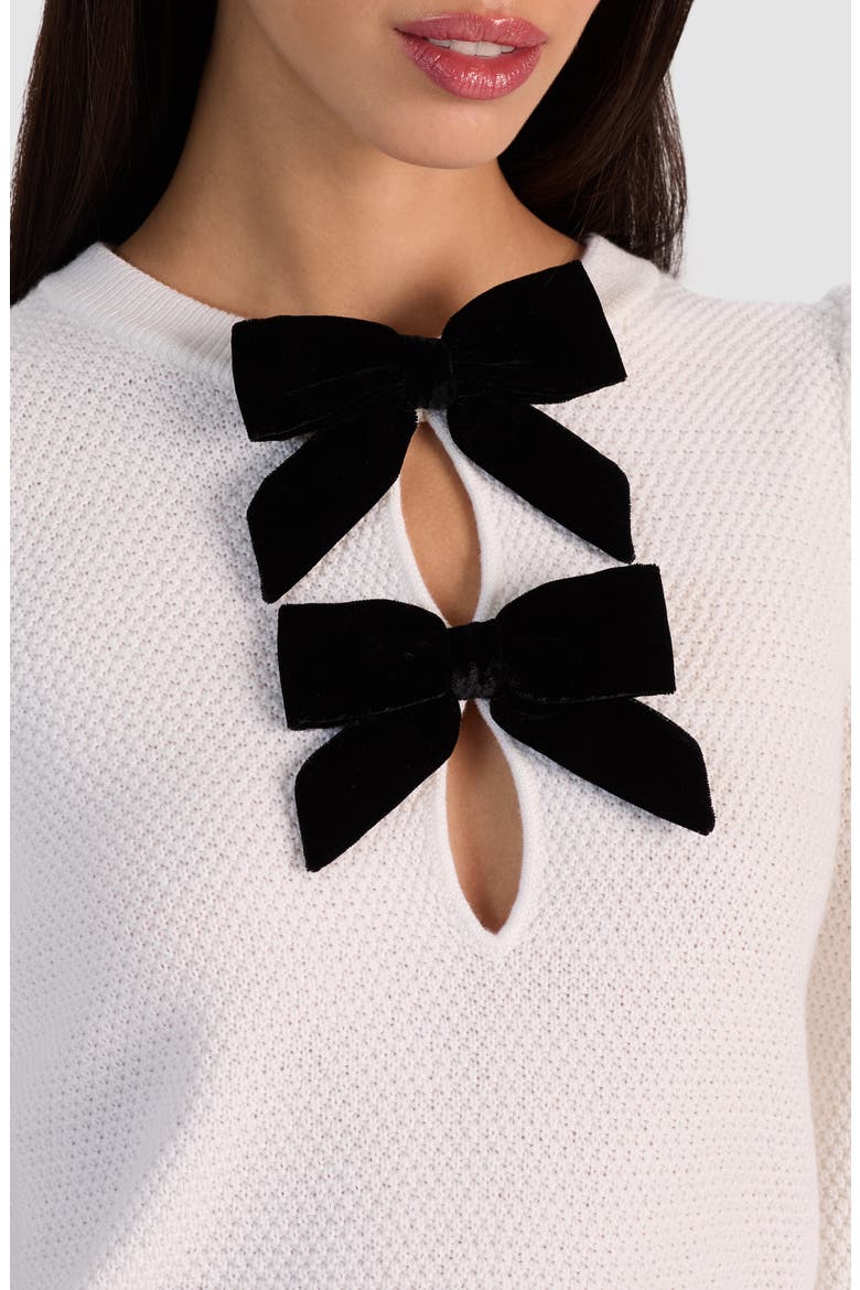 Doris Velvet Bow Sweater, Alternate, color, SOFT WHITE/ BLACK