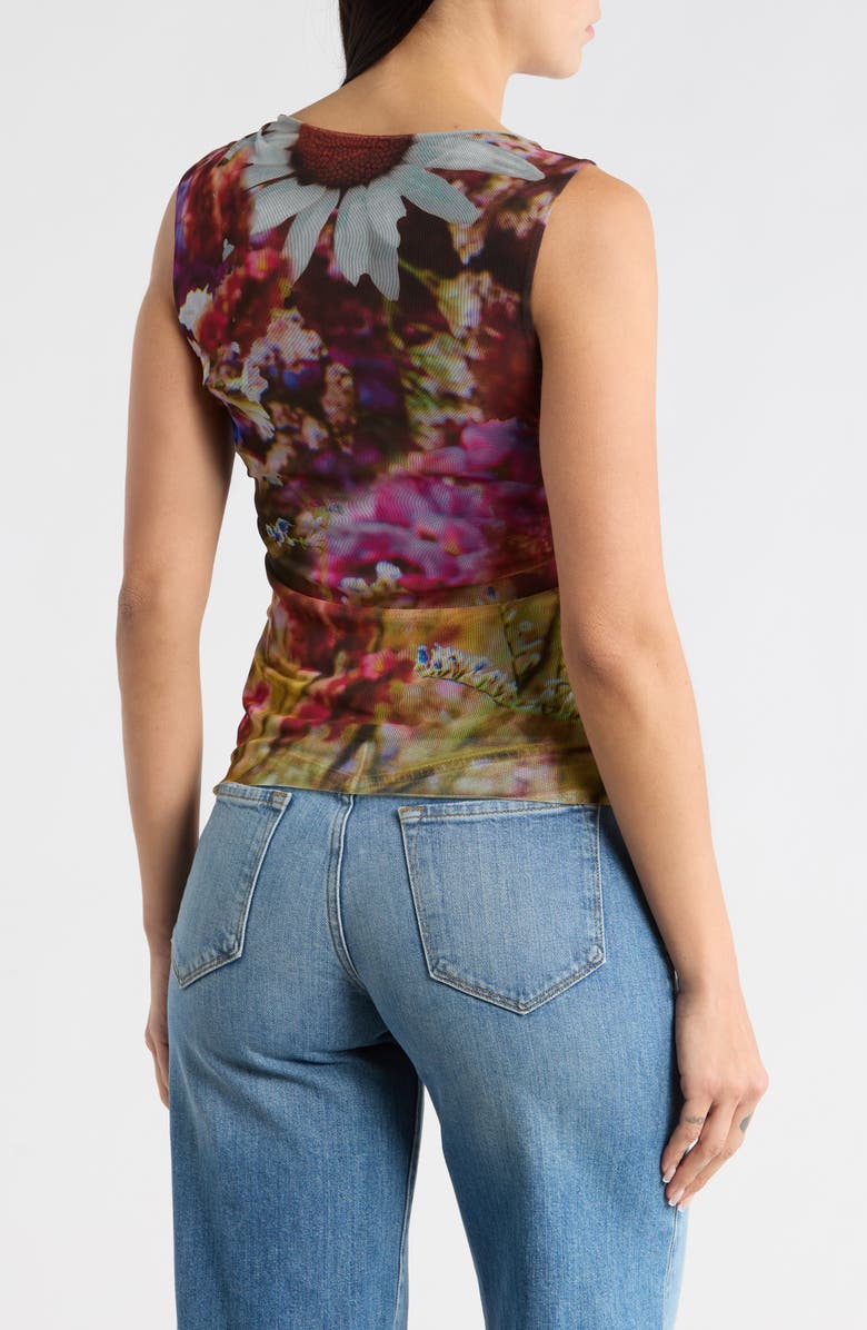 Desigual Floral Knotted Mesh Tank, Alternate, color, Yellow