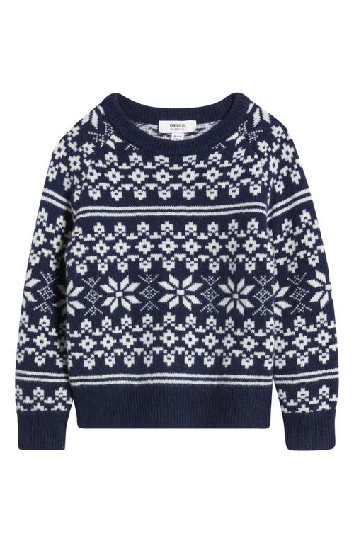 Reiss Kids' Arkensaw Jr. Fair Isle Wool Sweater in Bright Navy Blue/White 