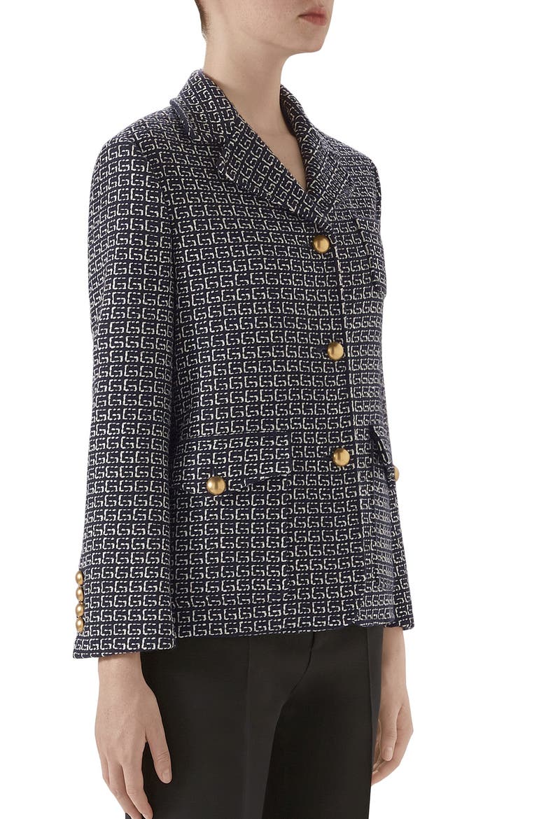 Square G-Logo Wool Blend Jacket, Alternate, color, BLUE/ IVORY