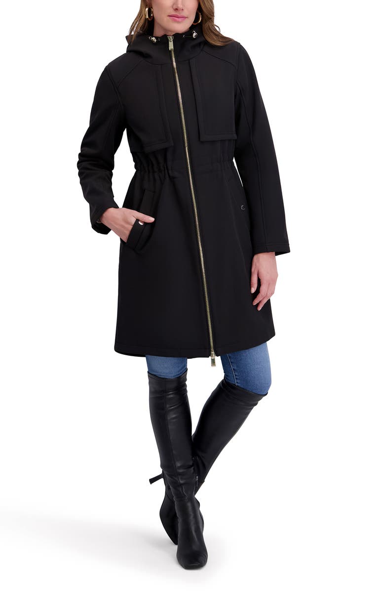 Kensie Shelled Hooded Coat, Alternate, color, Black
