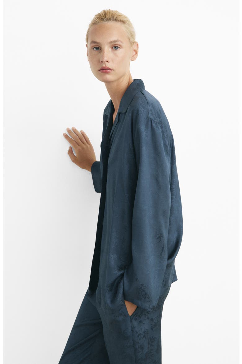 Jacquard Satin Button-Up Shirt, Alternate, color, NIGHT BLUE