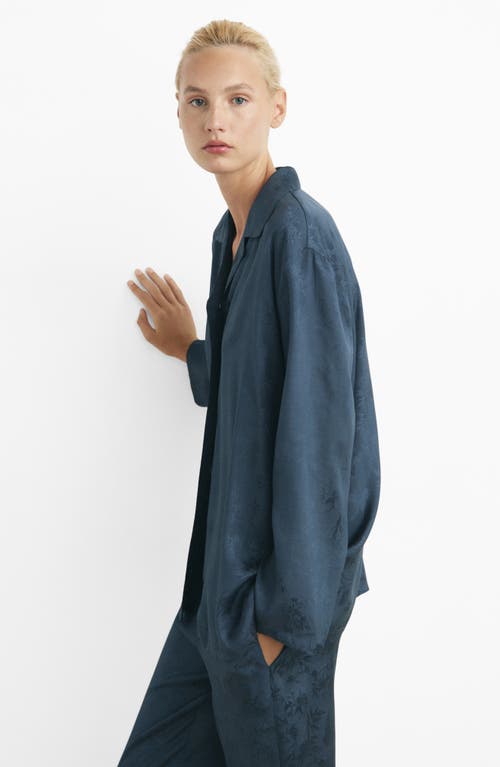 Mango Jacquard Satin Button-up Shirt In Blue