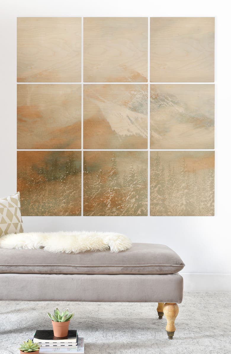 Deny Designs Golden Banff 9-Piece Wood Wall Mural, Alternate, color,