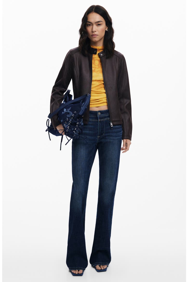 Faux Leather Jacket, Alternate, color, DARK BROWN