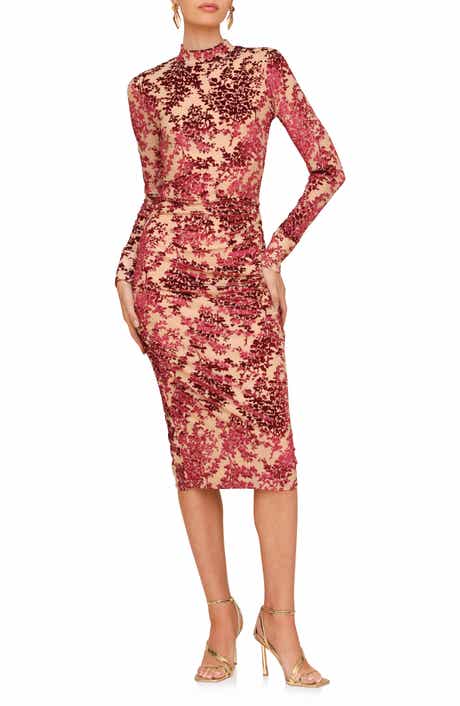 Avec Les Filles Mock Neck Long Sleeve Burnout Velvet Cocktail Dress