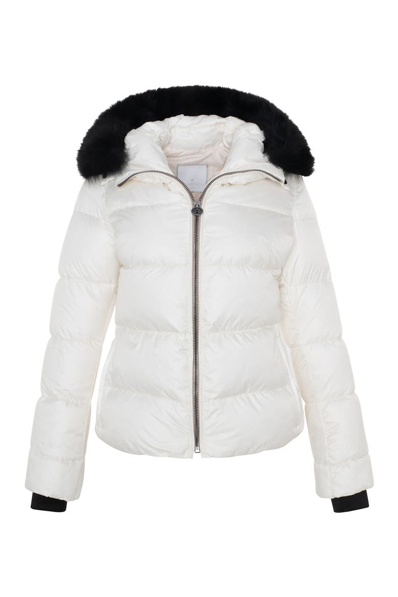 Apres-Ski Horizontal Short Parka with Detachable Toscana Lamb Hood Trim, Alternate, color, Ivory/Black