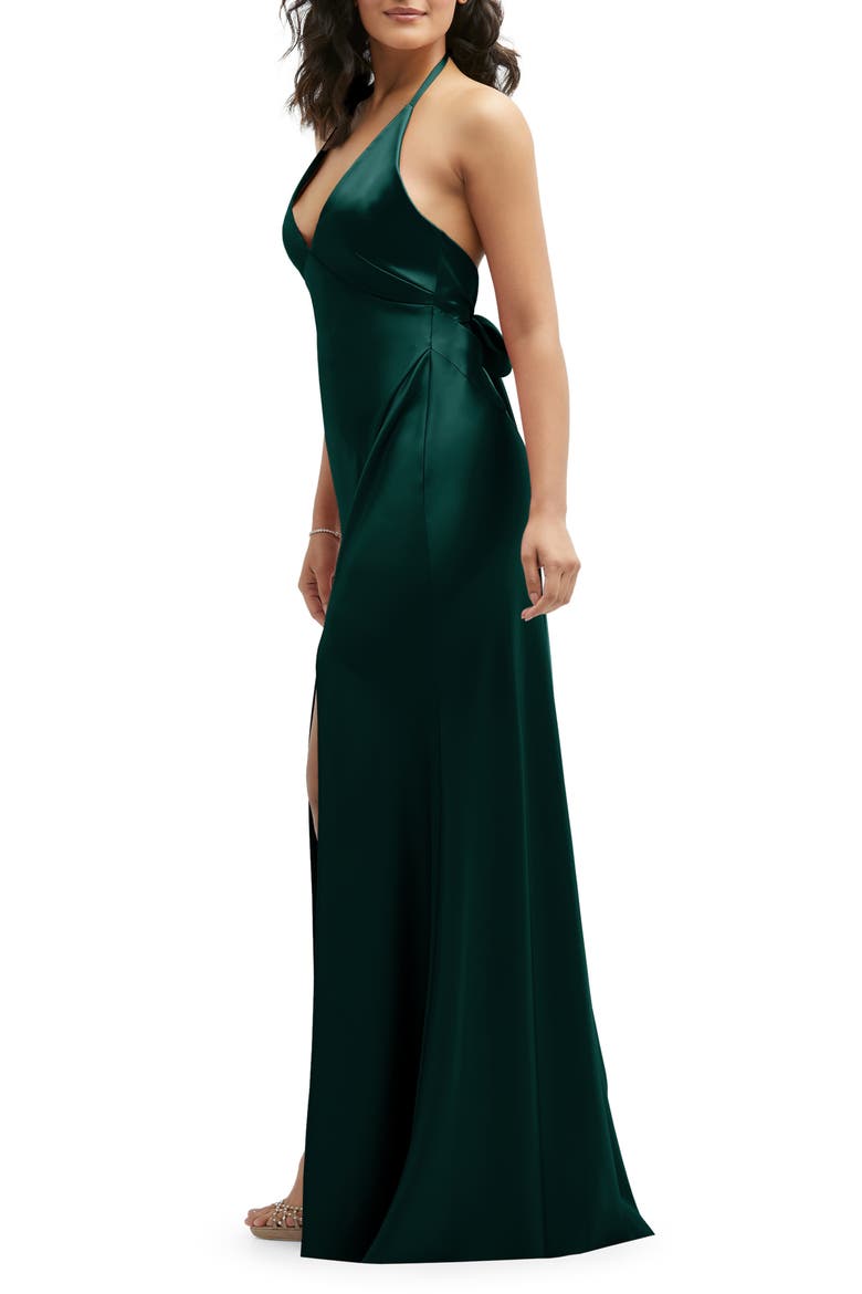 Plunge Neck Charmeuse Halter Gown, Alternate, color, EVERGREEN