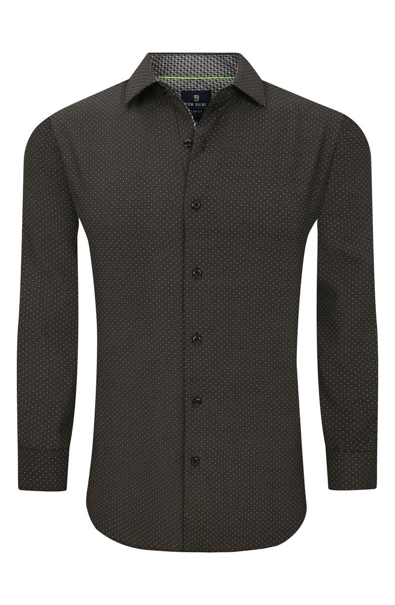 TOM BAINE Slim Fit Print Long Sleeve Button-Up Dress Shirt, Alternate, color, Black