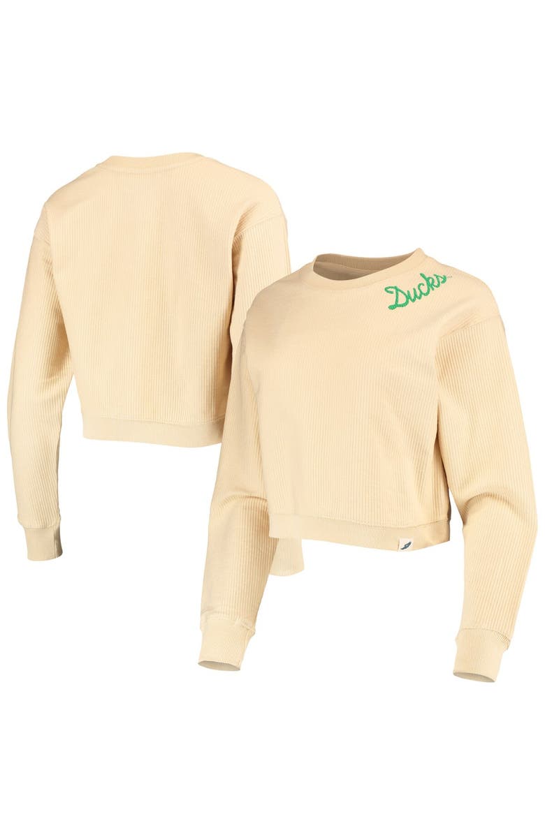 LEAGUE COLLEGIATE WEAR Women's League Collegiate Wear Cream Oregon Ducks Corded Timber Cropped Pullover Sweatshirt, Main, color, Cream