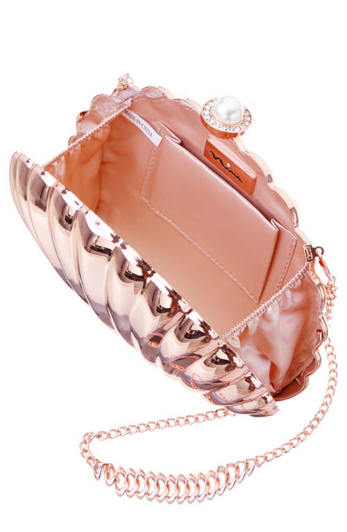 Nina Mariam Shell Clutch In Rosegold
