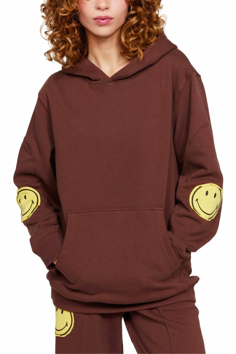 SMILEY OVERSIZED HOODIE, Main, color, BROWN