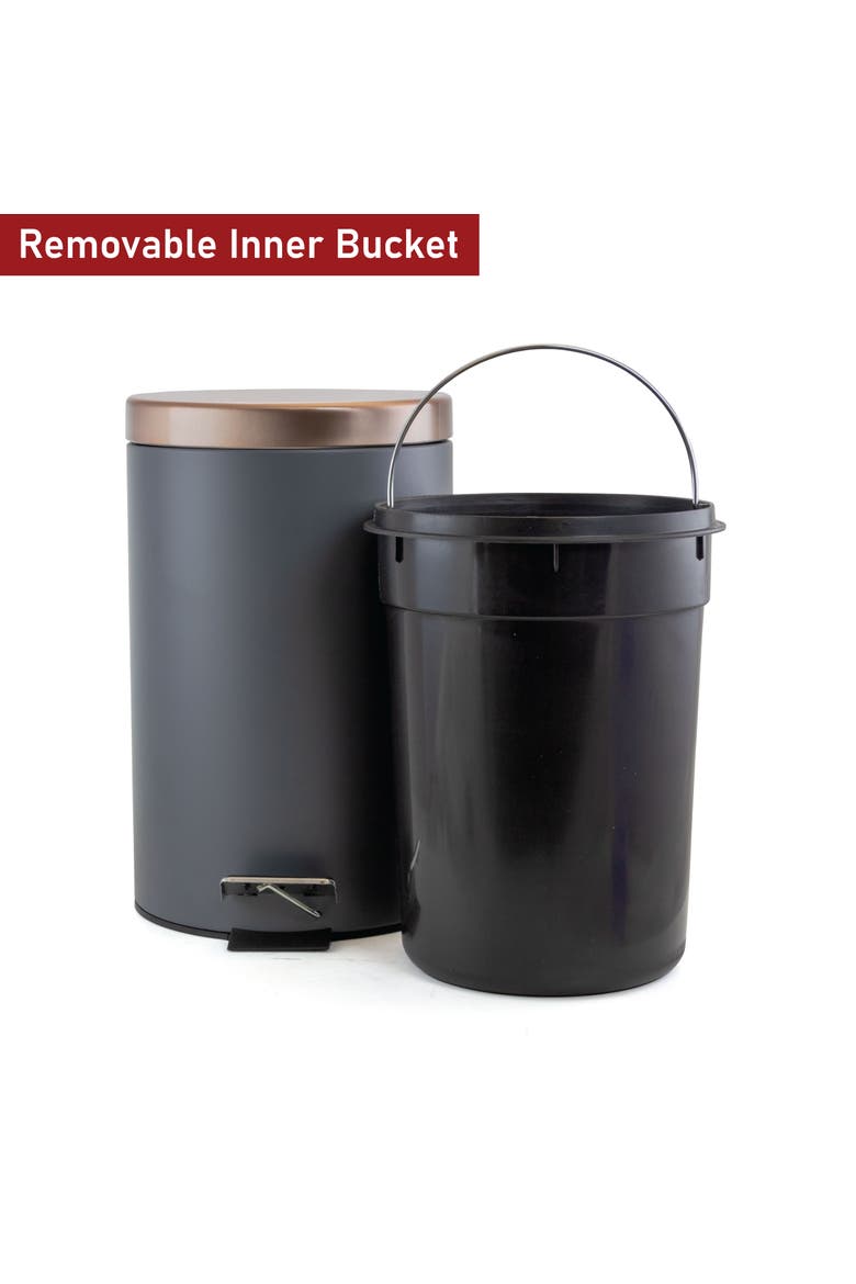 3 Gallon Grey and Copper Soft Pedal Trash Bin, Alternate, color, Black