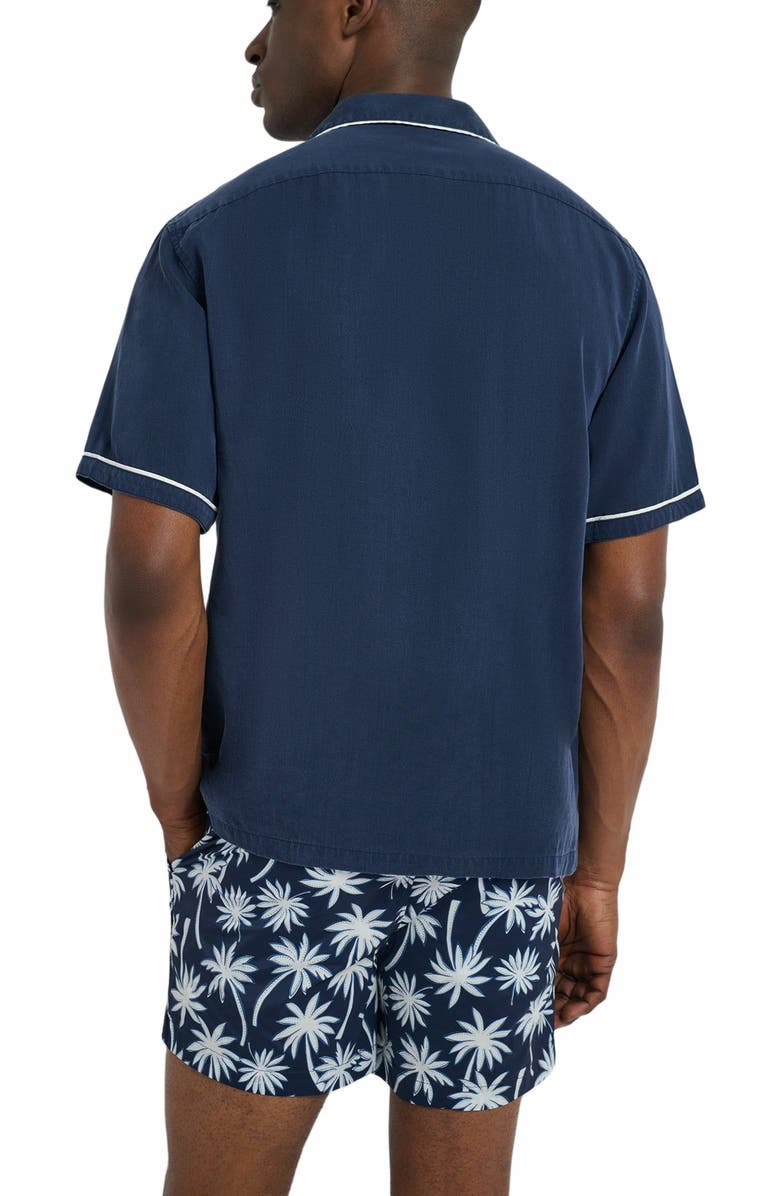 Onia Piped Tencel Convertible Vacation Shirt, Alternate, color, Deep Navy/White