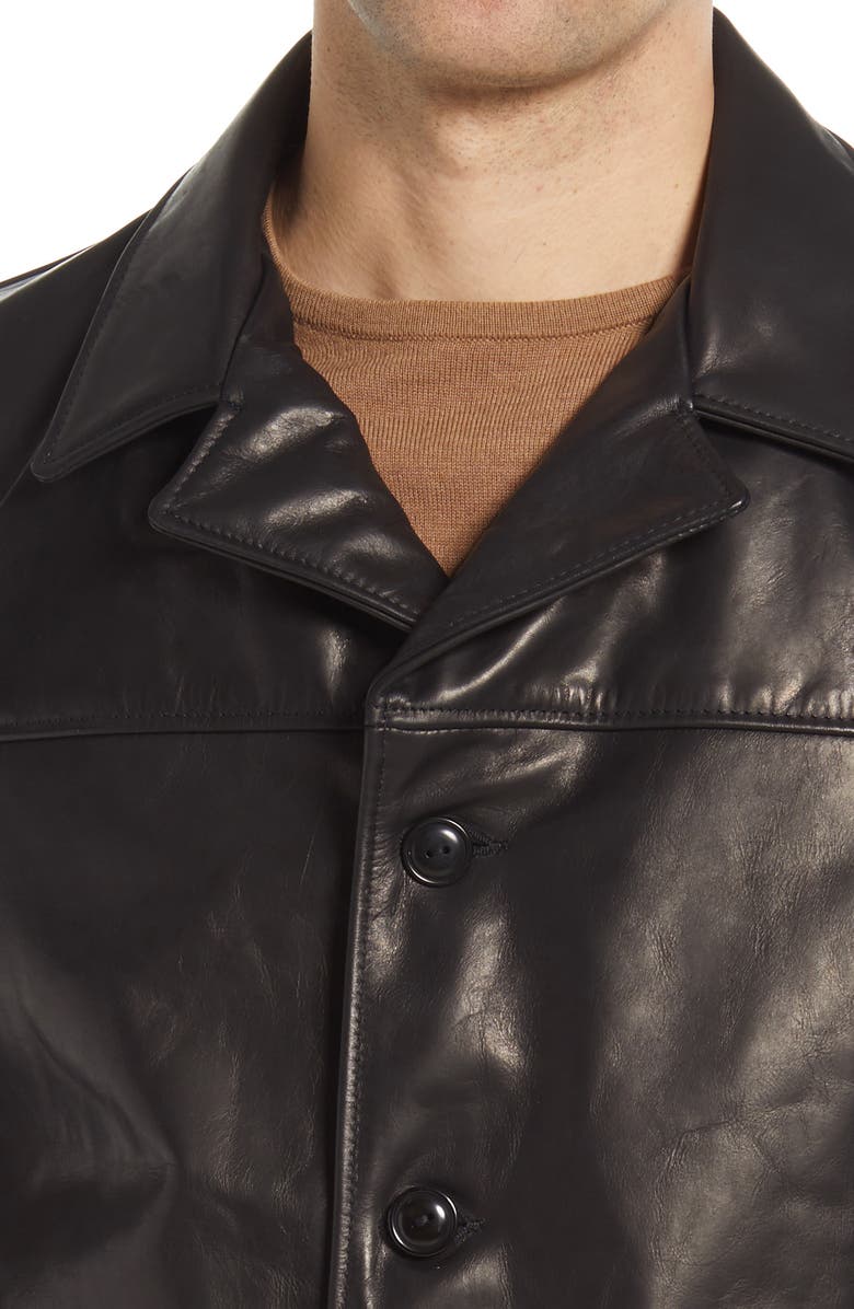 Schott NYC Cowhide Leather Car Coat, Alternate, color, Black