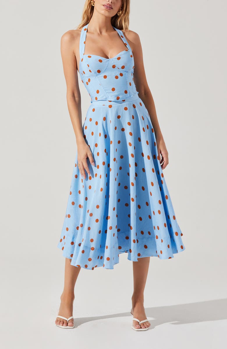 ASTR the Label Janie Polka Dot Midi Skirt, Alternate, color, Blue Rust Polkadot