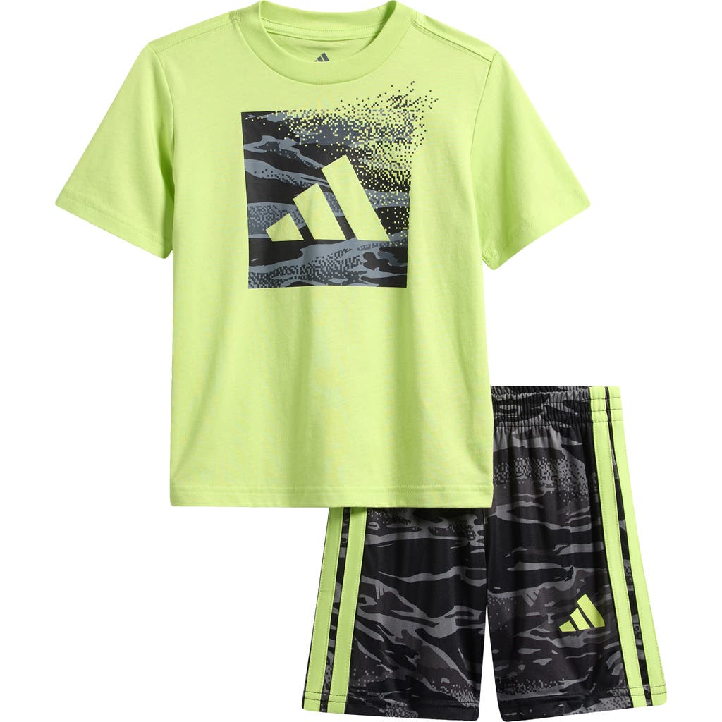 Adidas Originals Adidas Kids' Camo Print T-shirt & Shorts Set In Pulse Lime