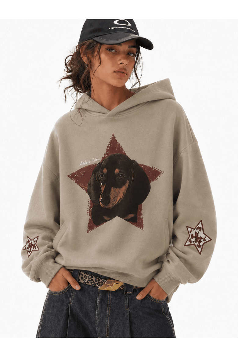 Dachshund Graphic Hoodie, Main, color, Khaki