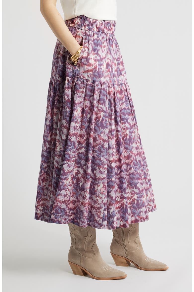 Smocked Waist Cotton Maxi Skirt, Alternate, color, PINK- BLUE DAISY TAPESTRY