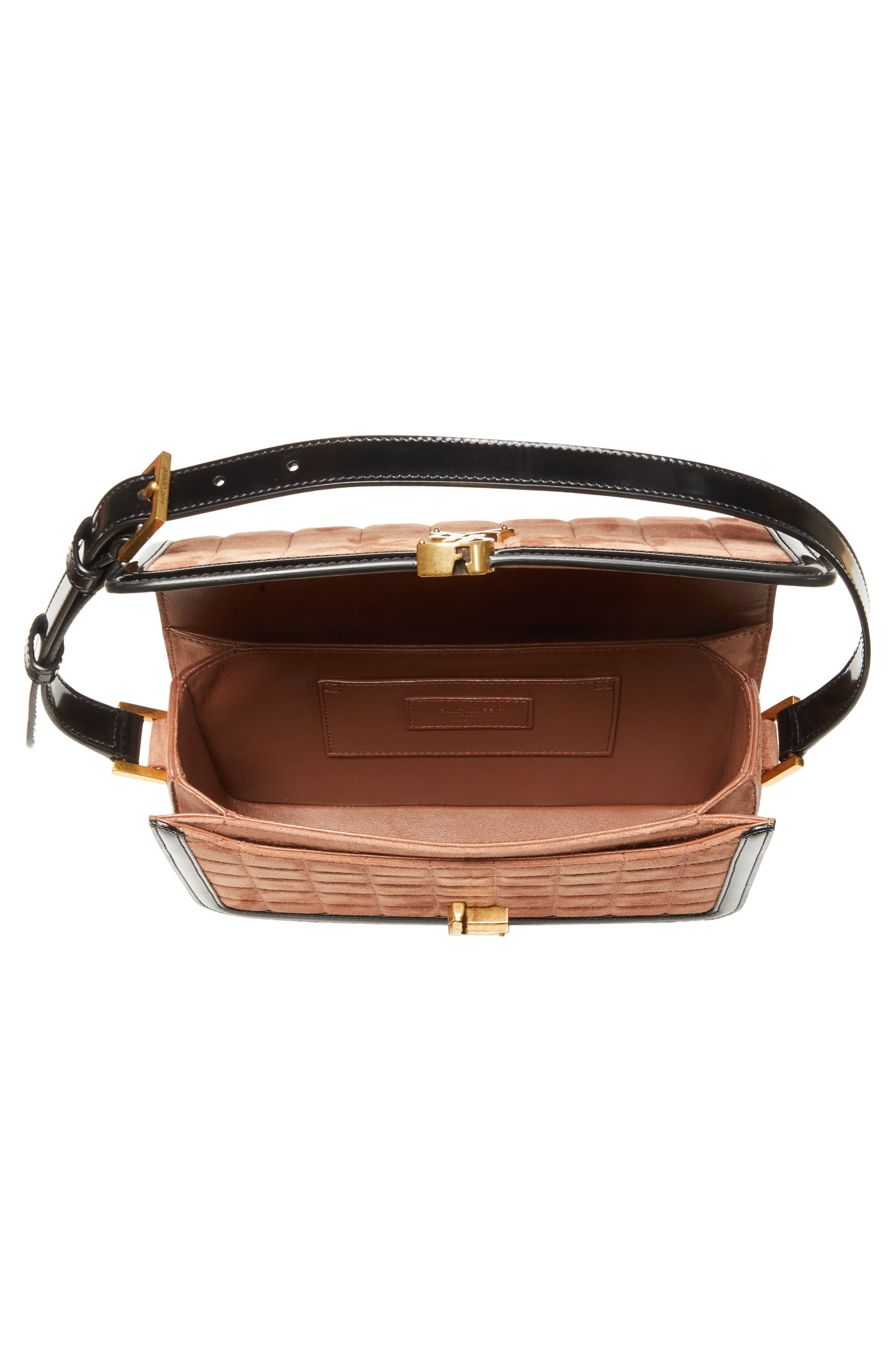 Saint Laurent Medium Solferino Suede Shoulder Bag, Alternate, color, Peach Flower/ Noir