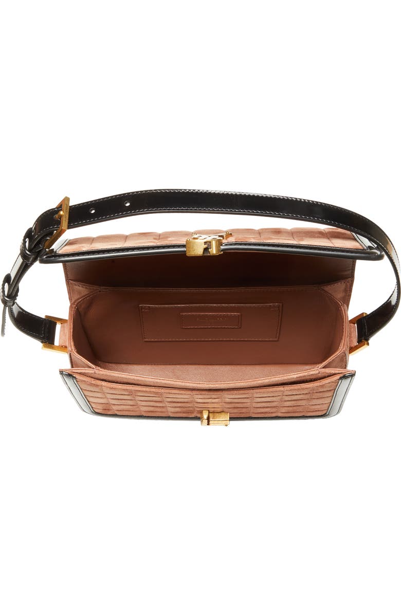 Saint Laurent Medium Solferino Suede Shoulder Bag, Alternate, color, Peach Flower/ Noir