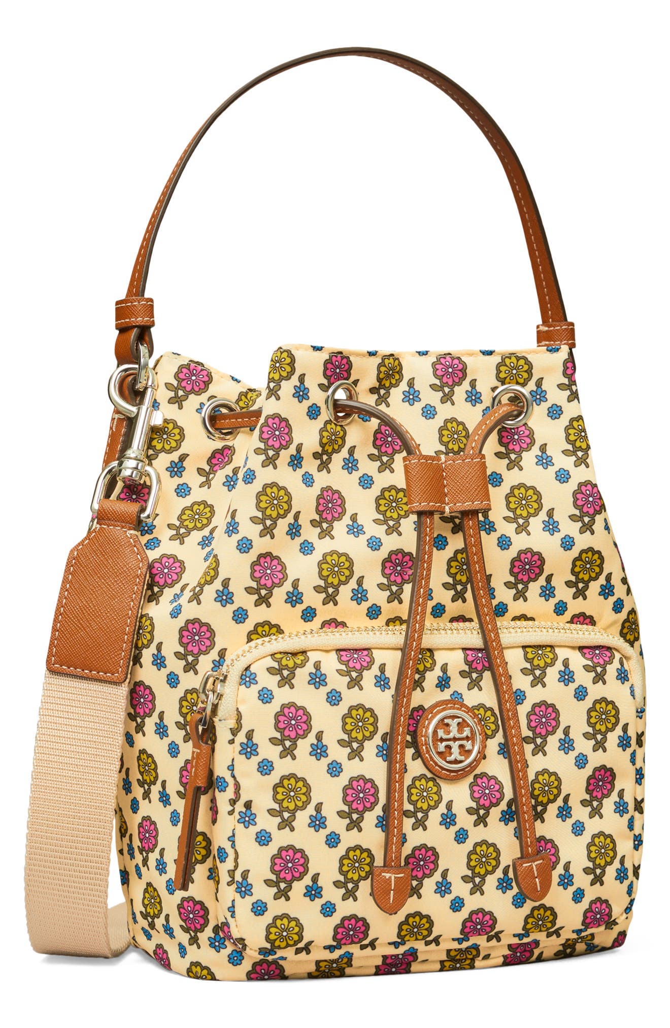 Tory Burch Virginia Floral Nylon Bucket Bag, Alternate, color, 