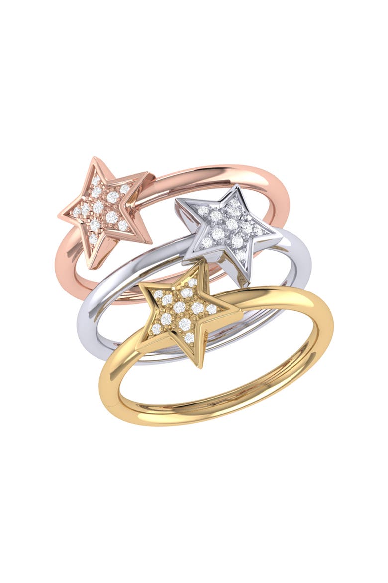 Tri-Color (White, Yellow and Rose) Sterling Silver Dazzling Star Diamond Ring, Main, color, White, Yellow & Rose