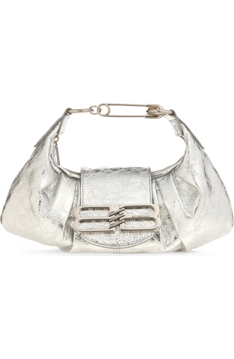Balenciaga Small Pamela Crinkled Metallic Leather Shoulder Bag, Main, color, 8122 Silver