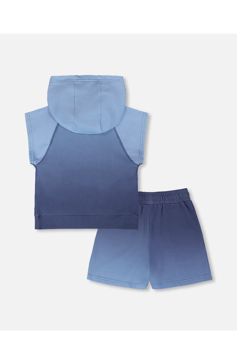 Deux par Deux Sleeveless Gradient Hooded Top and Shorts Set, Alternate, color, Blue Gradient